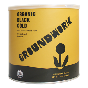 1 lb can of Organic Black Gold Dark Roast 