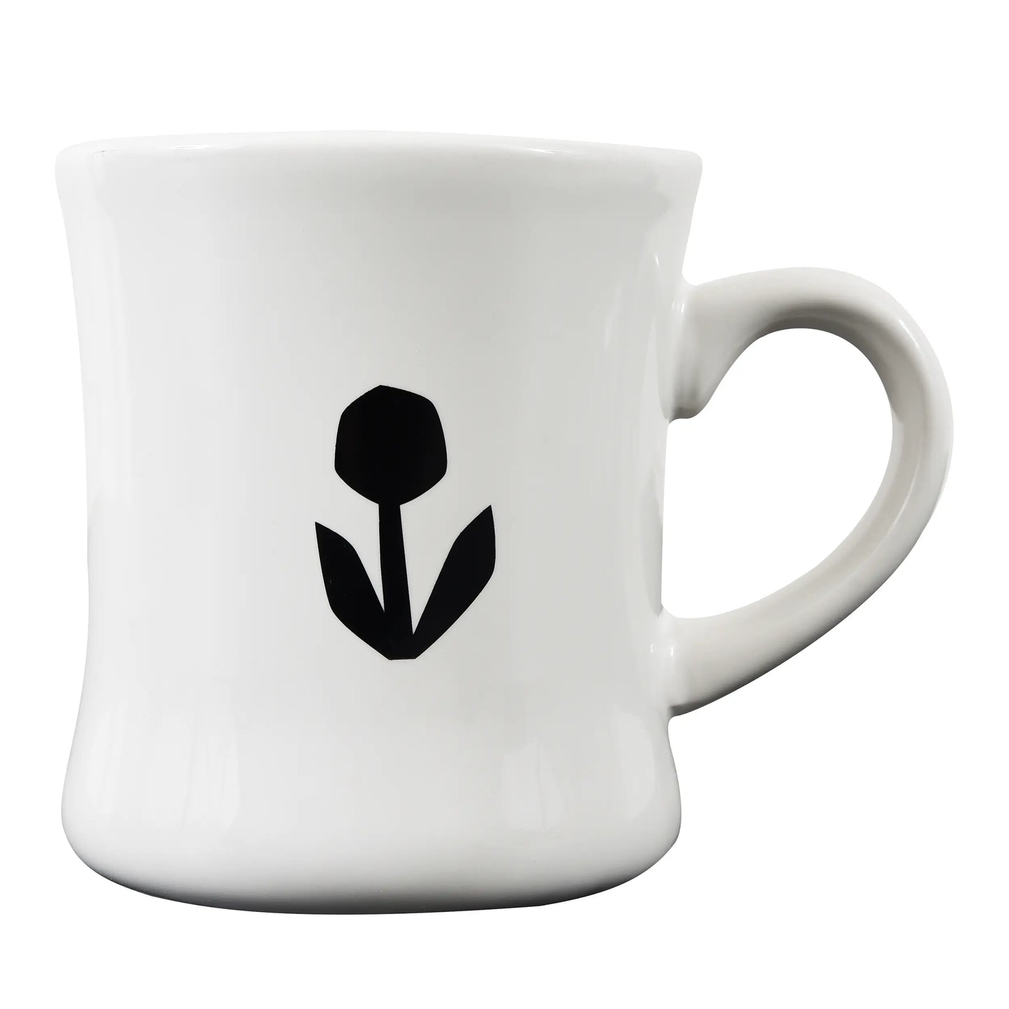 The Groundwork Classic Diner Mug by Groundwork Coffee features a black tulip design, curved handle, and is both microwave and dishwasher safe.