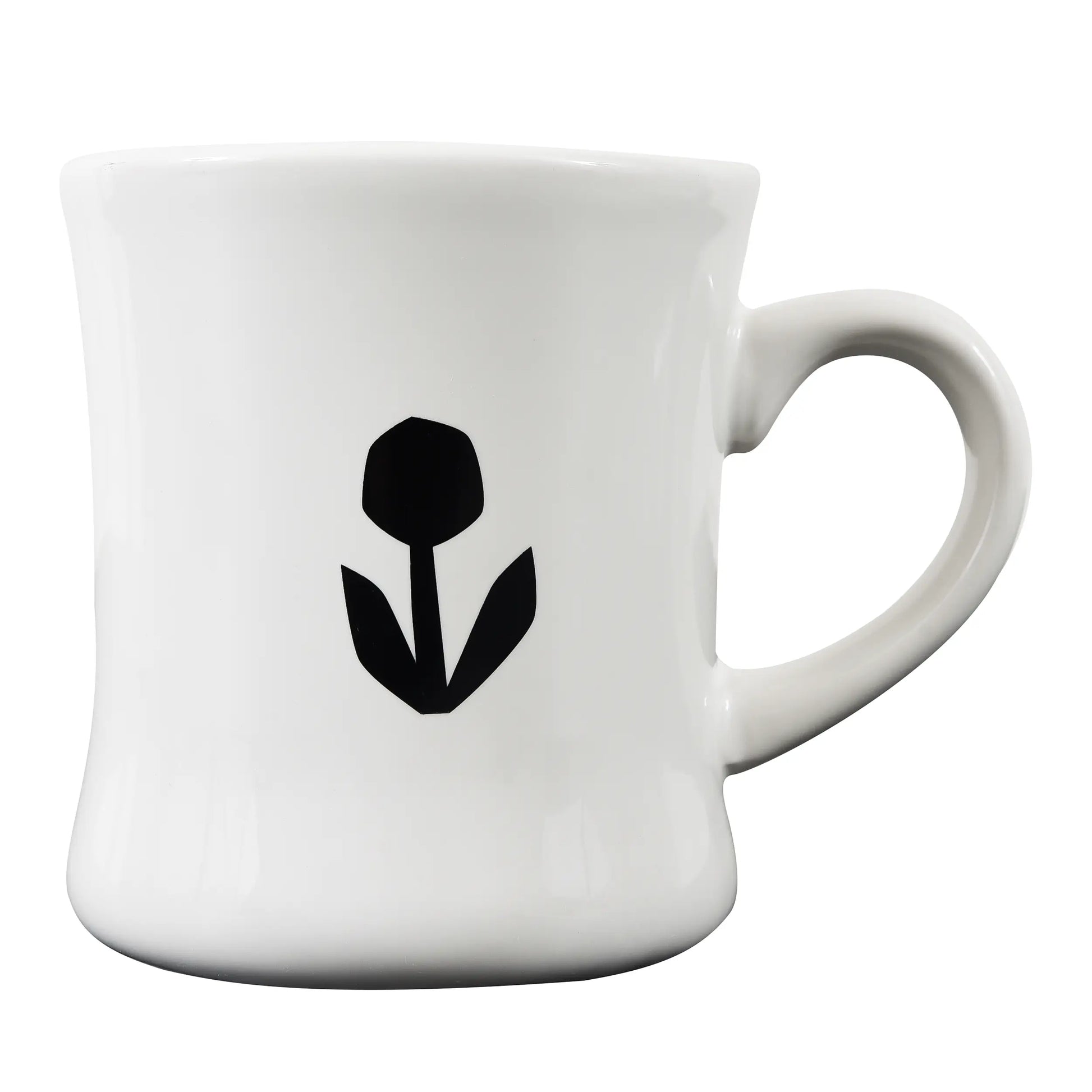 The Groundwork Classic Diner Mug by Groundwork Coffee features a black tulip design, curved handle, and is both microwave and dishwasher safe.