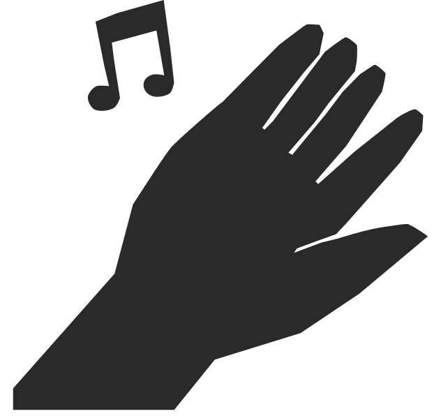 Graphic waving hand with a music note