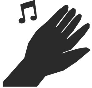 Graphic waving hand with a music note