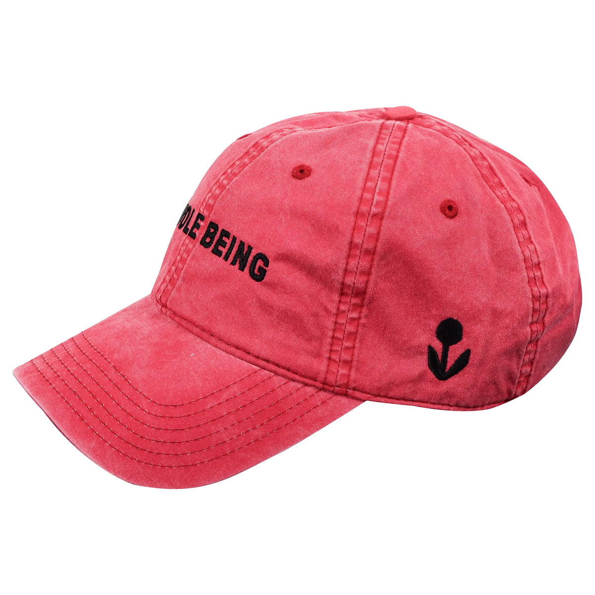 Groundwork Coffee Whole Being Dad Hat: Garment-dyed cotton in red with black “WHOLE BEING” text and abstract logo, blending mindfulness and style.