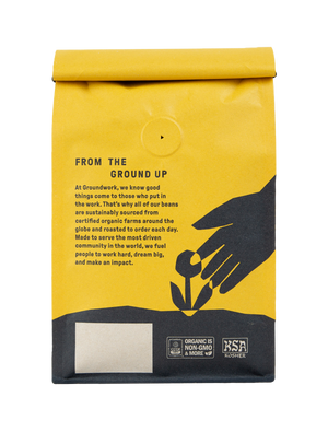 back of bag 12 oz Decaf Organic Angel City Light roast