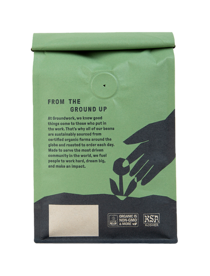 Back of bag 12oz Organic Single Origin Sumatra medium roast