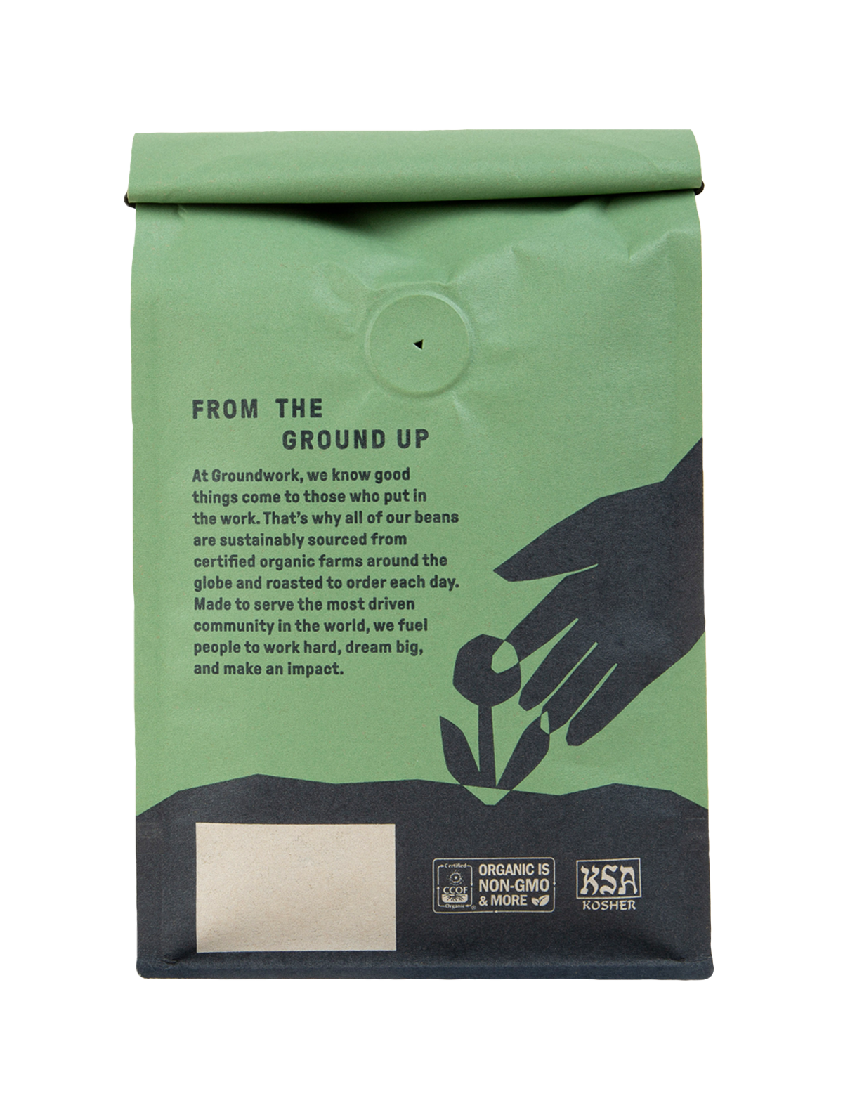 Back of bag 12oz Organic Single Origin Ethiopia light roast