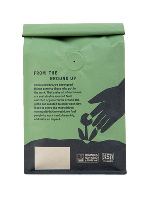 Back of bag 12oz Organic Single Origin Ethiopia light roast