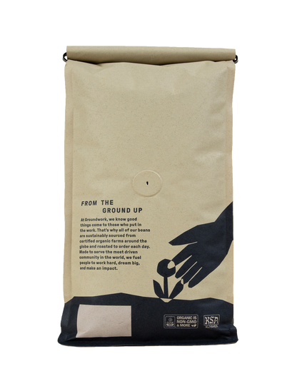 Back of bag 2lb Organic Signature Angel City light roast