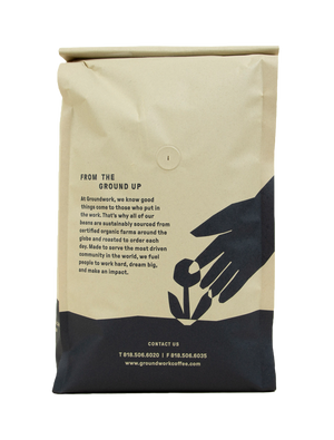 Back of bag 5lb Organic Single Origin Ethiopia light roast