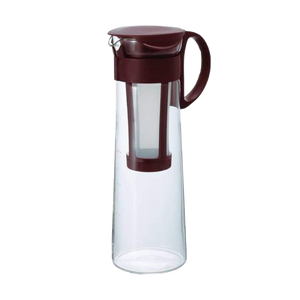 high quality heatproof glass Dishwasher safe 1l brewing vessel with brown or red plastic handle and filter.