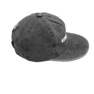 side profile of An unstructured 6-panel cotton hat with embroidered logo
